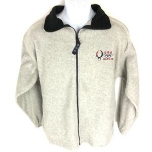 US Olympics Gray Fleece Full Zip Jacket Beijing ‘08 Men's Large L USA Made EUC